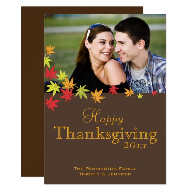 Fall Leaves Happy Thanksgiving Photo Flat Card