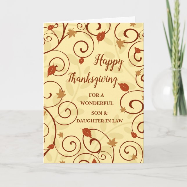 Fall Leaves Happy Thanksgiving Son Daughter in Law Holiday Card (Front)