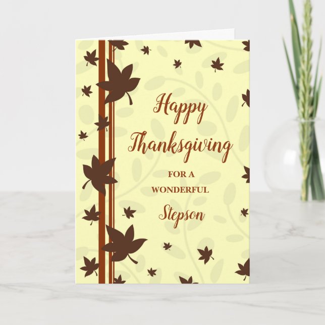 Fall Leaves Happy Thanksgiving Stepson Holiday Card (Front)
