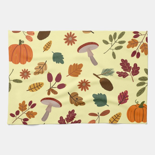 Fall Leaves & Harvest Pattern Kitchen Towels (Horizontal)