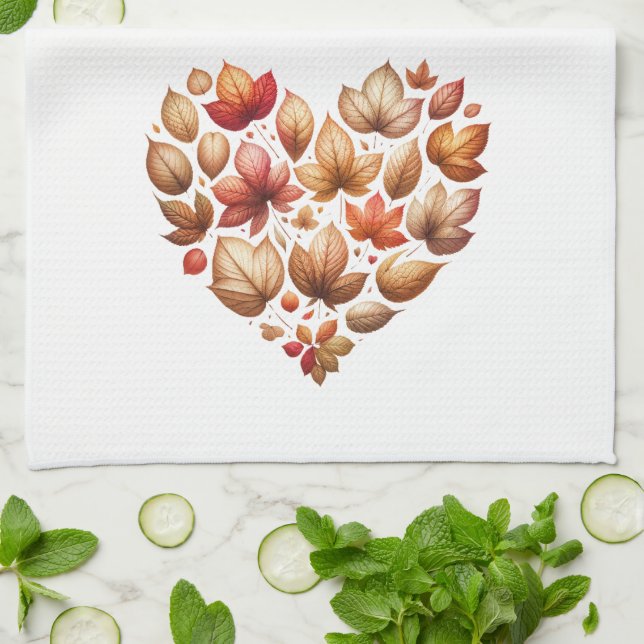 Fall Leaves Heart Shaped Kitchen Towel (Folded)