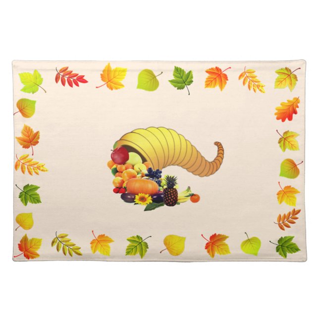 Fall Leaves & Horn of Plenty on Light Beige Cloth Placemat (Front)