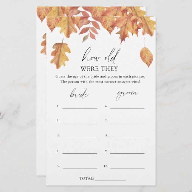Fall leaves - How old were they bridal game (Front/Back)