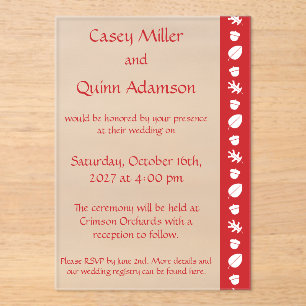 Fall Leaves in Cherry Acrylic Wedding Invitations