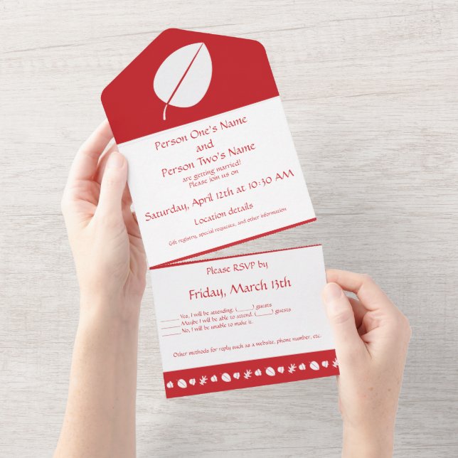 Fall Leaves in Cherry All In One Invitation (Tearaway)