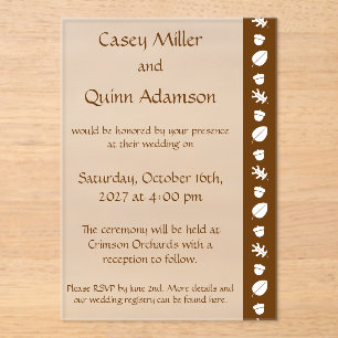 Fall Leaves in Chocolate Acrylic Wedding Invitations