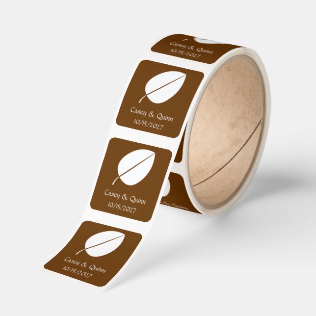 Fall Leaves in Chocolate Wedding Square Sticker (Roll)