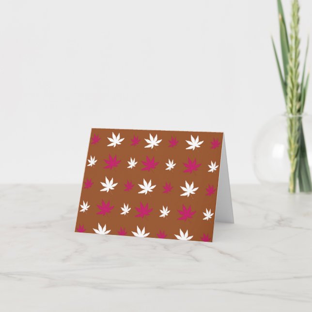 Fall Leaves in Pink and White Note Card (Front)