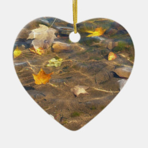 Fall Leaves in Pond Water Nature Photography Ceramic Ornament