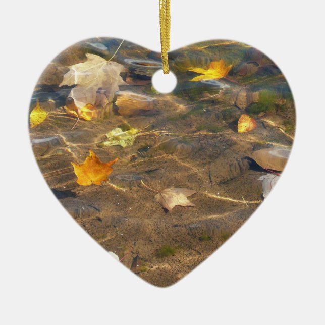 Fall Leaves in Pond Water Nature Photography Ceramic Ornament (Front)
