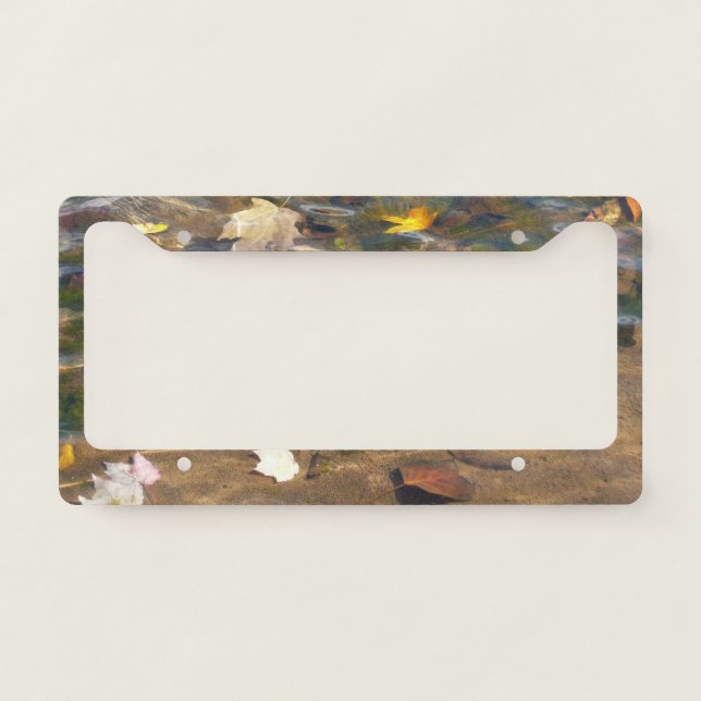 Fall Leaves in Pond Water Nature Photography License Plate Frame (Front)