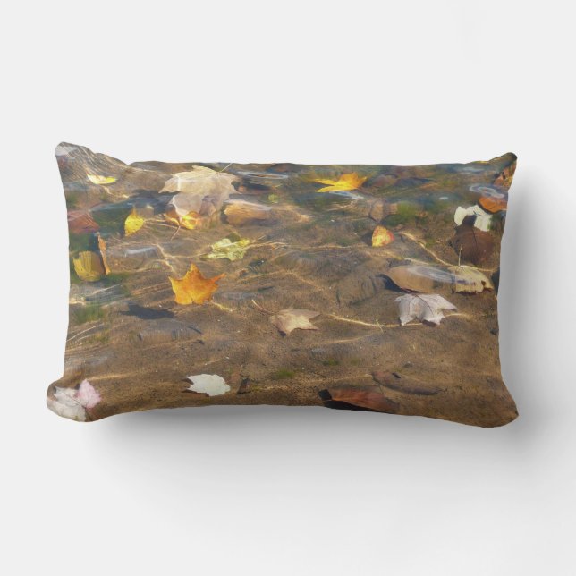 Fall Leaves in Pond Water Nature Photography Lumbar Pillow (Front)