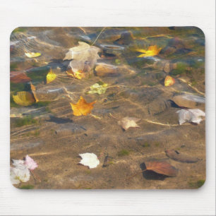 Fall Leaves in Pond Water Nature Photography Mouse Pad