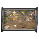 Fall Leaves in Pond Water Nature Photography Serving Tray