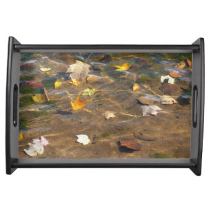 Fall Leaves in Pond Water Nature Photography Serving Tray