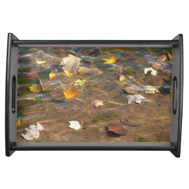 Fall Leaves in Pond Water Nature Photography Serving Tray (Front)