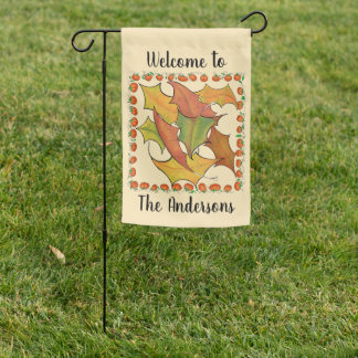 Fall Leaves in Pumpkin Border to Personalize Garden Flag