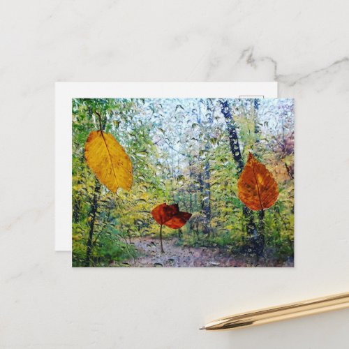 Fall Leaves In The Rain Postcard