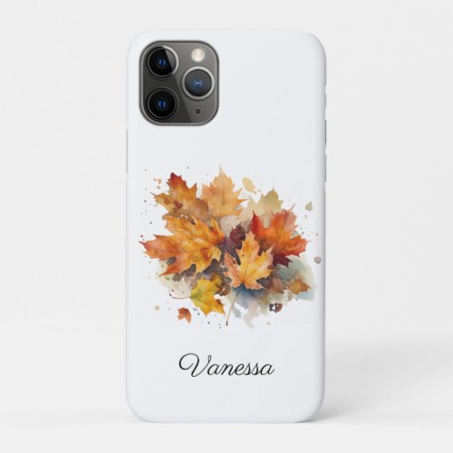 Fall leaves in watercolor customizable iPhone 11 pro case