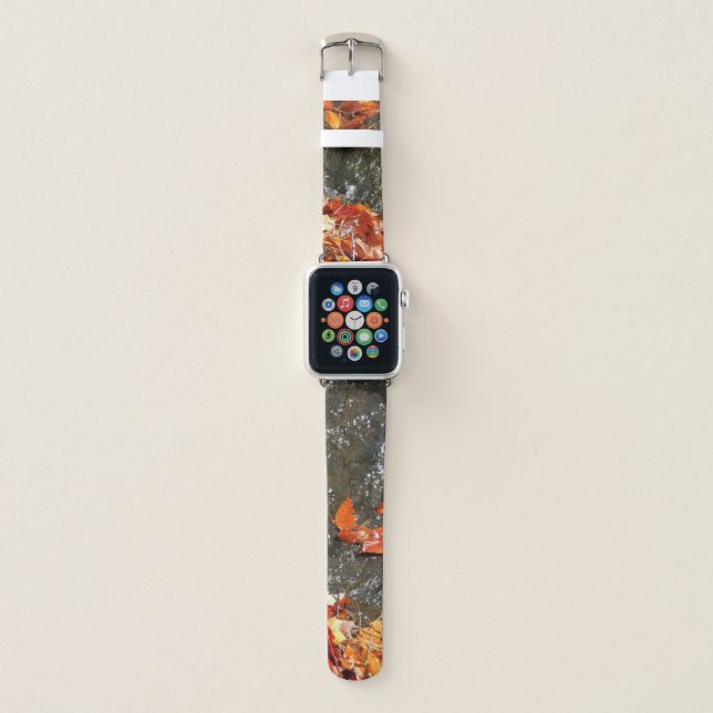 Fall Leaves in Waterfall I Autumn Photography Apple Watch Band (Front)