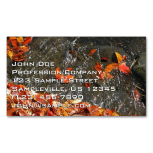 Fall Leaves in Waterfall I Autumn Photography Business Card Magnet