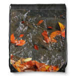 Fall Leaves in Waterfall I Autumn Photography Drawstring Bag