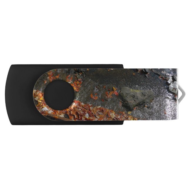 Fall Leaves in Waterfall I Autumn Photography Flash Drive (Front)