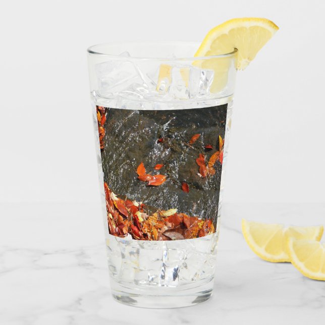 Fall Leaves in Waterfall I Autumn Photography Glass (Back Ice)