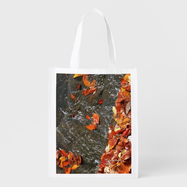 Fall Leaves in Waterfall I Autumn Photography Grocery Bag (Front)