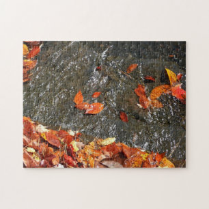 Fall Leaves in Waterfall I Autumn Photography Jigsaw Puzzle