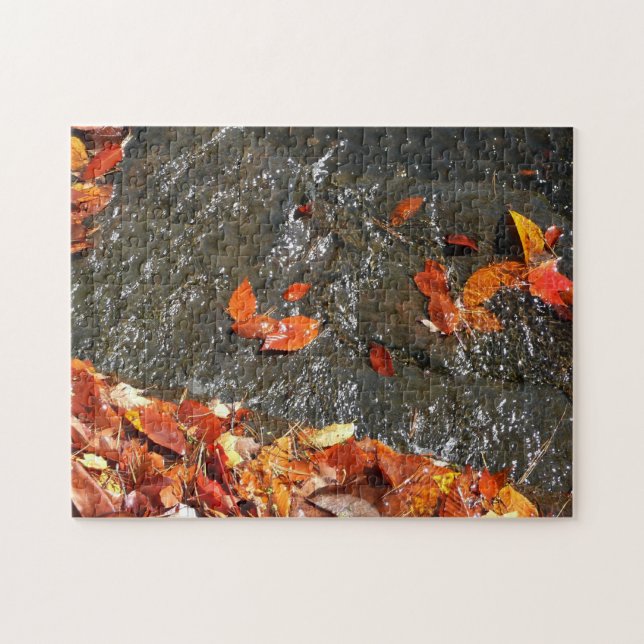 Fall Leaves in Waterfall I Autumn Photography Jigsaw Puzzle (Horizontal)
