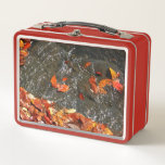 Fall Leaves in Waterfall I Autumn Photography Metal Lunch Box