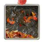 Fall Leaves in Waterfall I Autumn Photography Metal Ornament