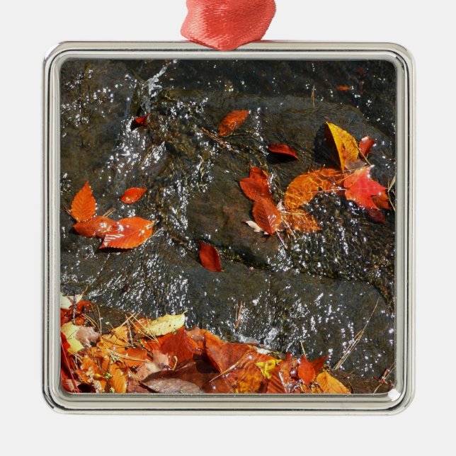 Fall Leaves in Waterfall I Autumn Photography Metal Ornament (Front)