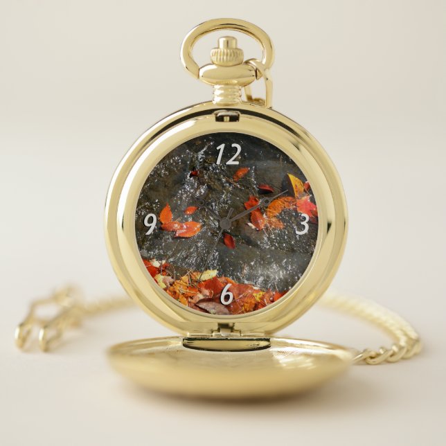 Fall Leaves in Waterfall I Autumn Photography Pocket Watch (Inside)