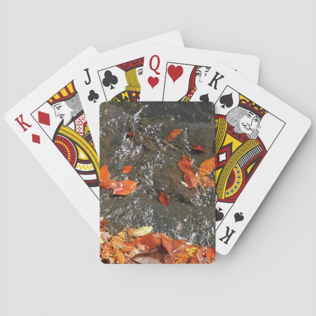 Fall Leaves in Waterfall I Autumn Photography Poker Cards (Back)