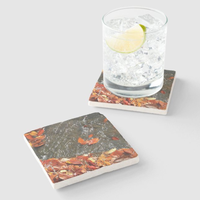 Fall Leaves in Waterfall I Autumn Photography Stone Coaster (Side)