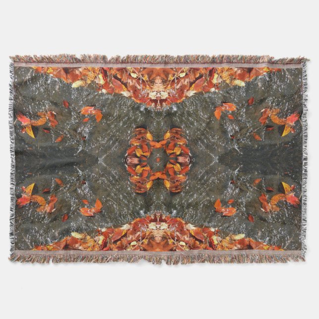 Fall Leaves in Waterfall I Autumn Photography Throw Blanket (Front)