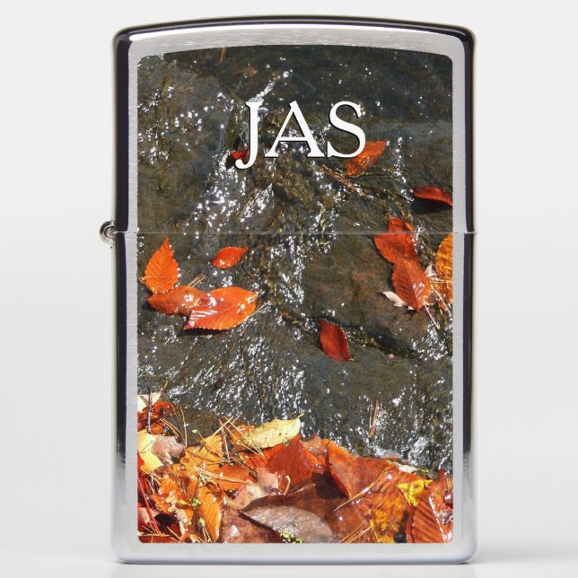 Fall Leaves in Waterfall I Autumn Photography Zippo Lighter (Front)