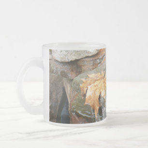 Fall Leaves in Waterfall II Autumn Photography Frosted Glass Coffee Mug