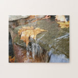 Fall Leaves in Waterfall II Autumn Photography Jigsaw Puzzle