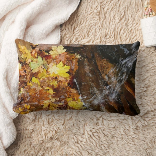Fall Leaves in Waterfall III Autumn Nature Lumbar Pillow (Blanket)