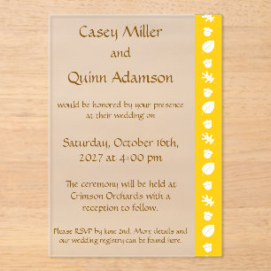 Fall Leaves in Yellow Acrylic Wedding Invitations