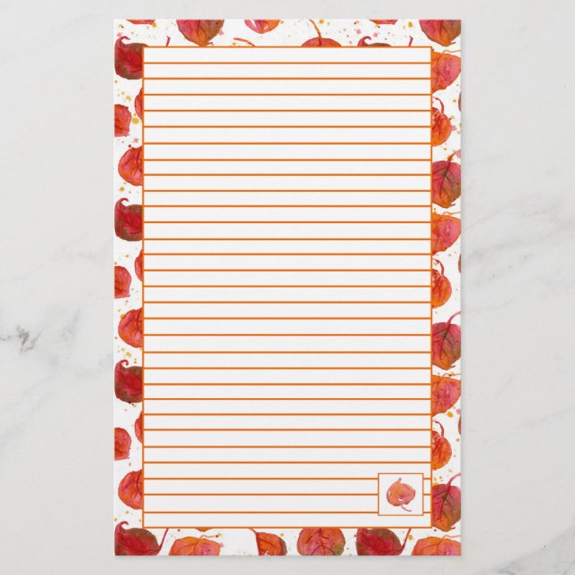 Fall Leaves Letter Writing Russet Lined Stationery (Front)