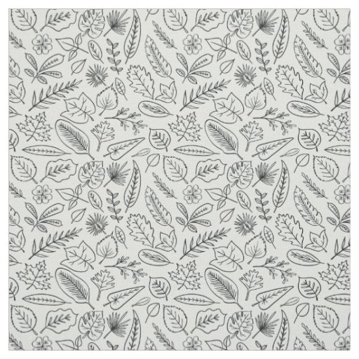 Fall Leaves Line Art Pattern - Cute Minimal Simple Fabric