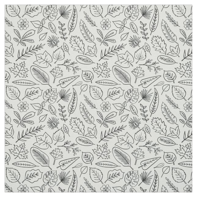 Fall Leaves Line Art Pattern - Cute Minimal Simple Fabric (Swatch)