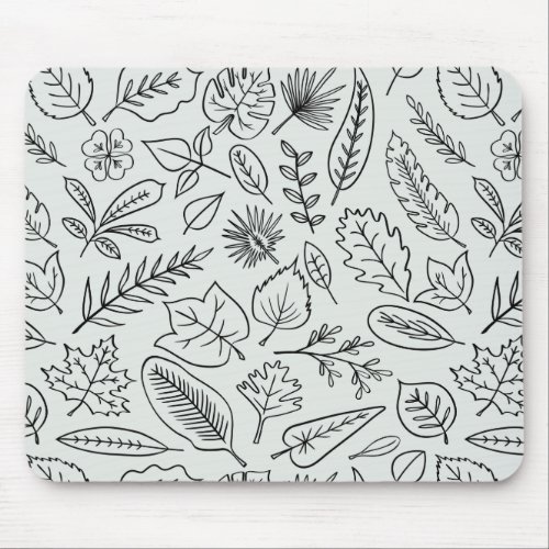 Fall Leaves Line Art Pattern _ Cute Minimal Simple Mouse Pad