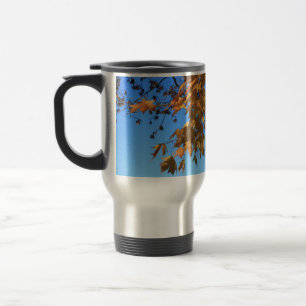 Fall,leaves,maple, blue sky travel mug
