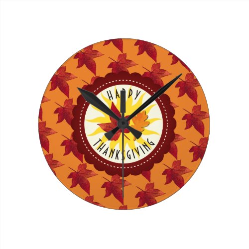 Fall Leaves Maple Thanksgiving Round Clock