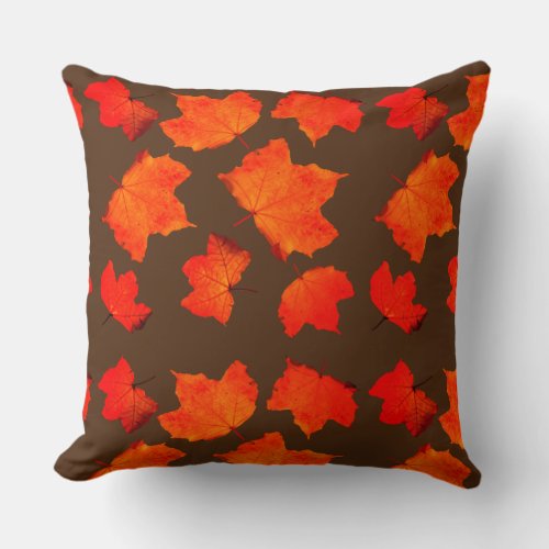 Fall Leaves Maple Tree Foliage Orange Brown Custom Throw Pillow